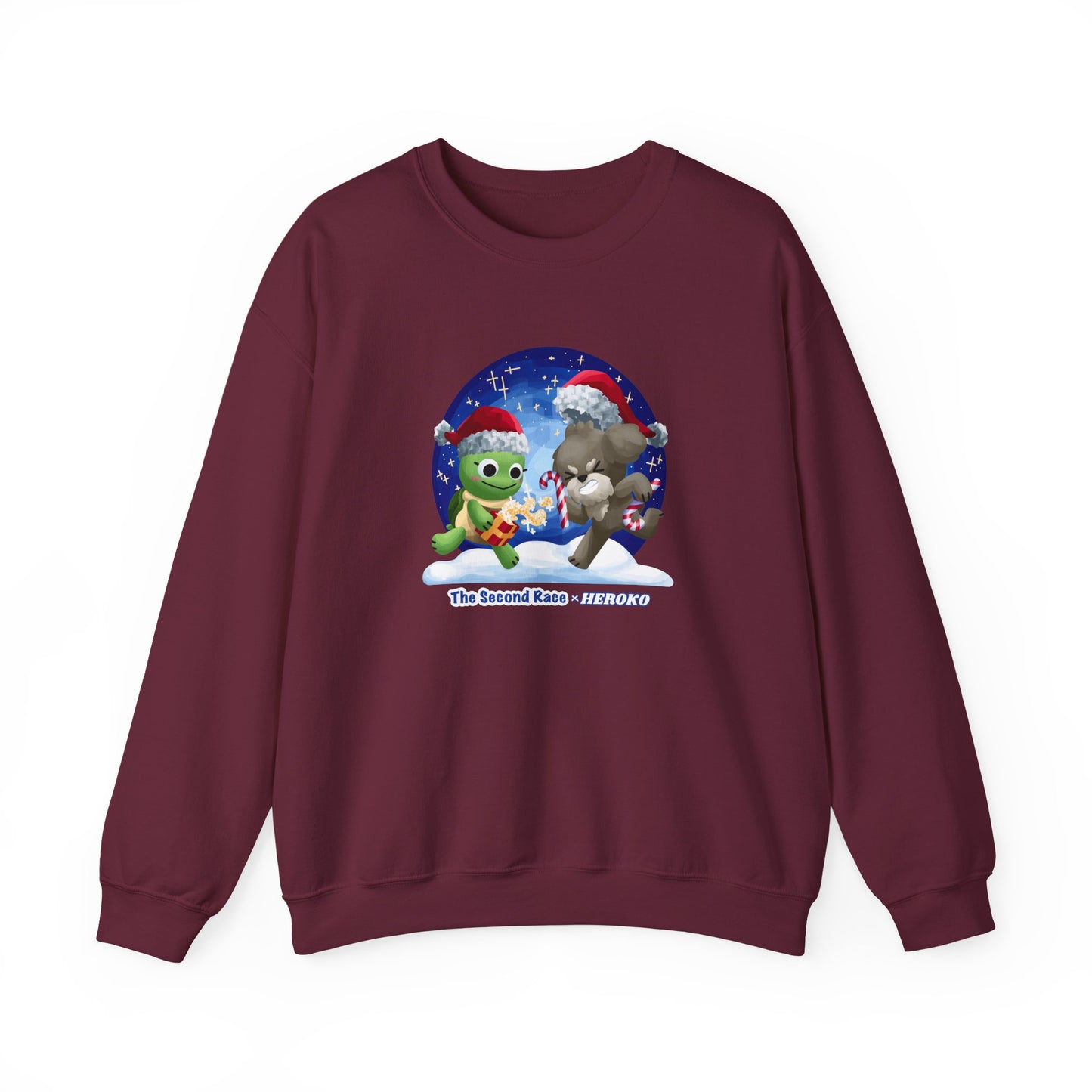 Adults Holiday Crewneck Sweatshirt — Festive Friends "The Second Race" Snow Globe Design