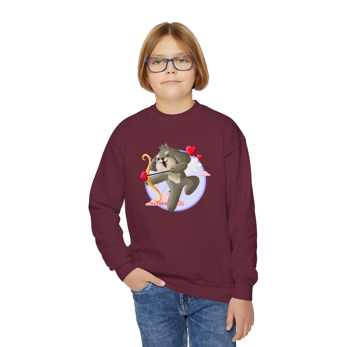 Kids Crewneck Sweatshirt  - Cute Dog Valentine's Day Design