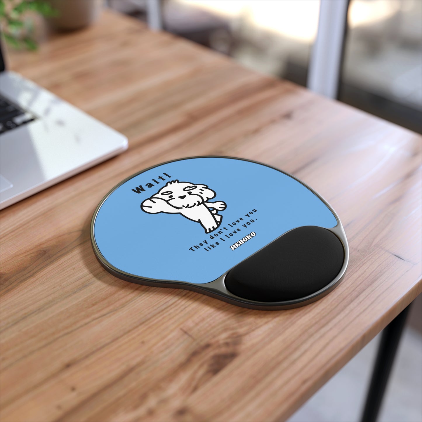 WAIT! DOG MEME BLUE Mouse Pad With Wrist Rest