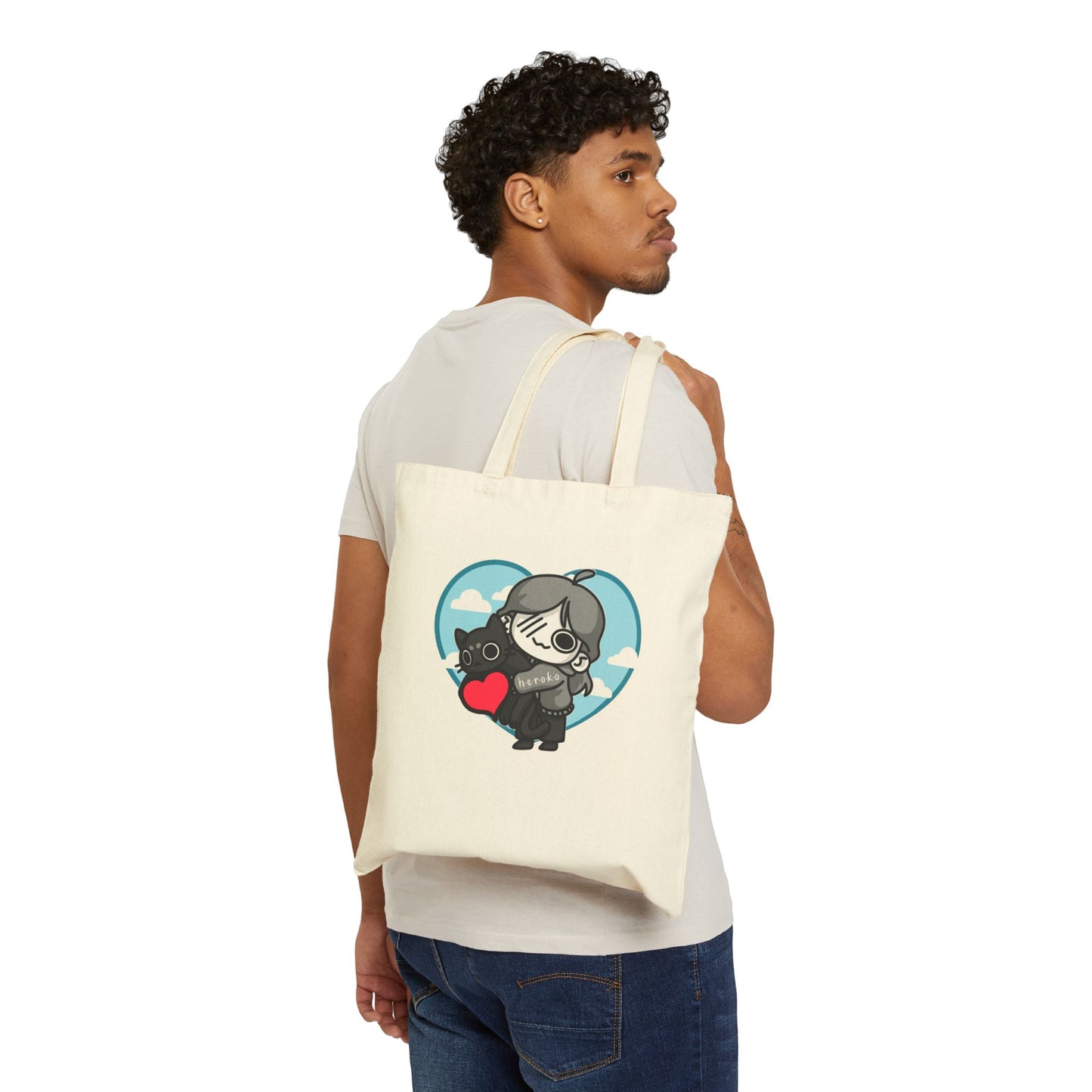 VALENTINE'S LOVE CAT Cotton Canvas Tote Bag