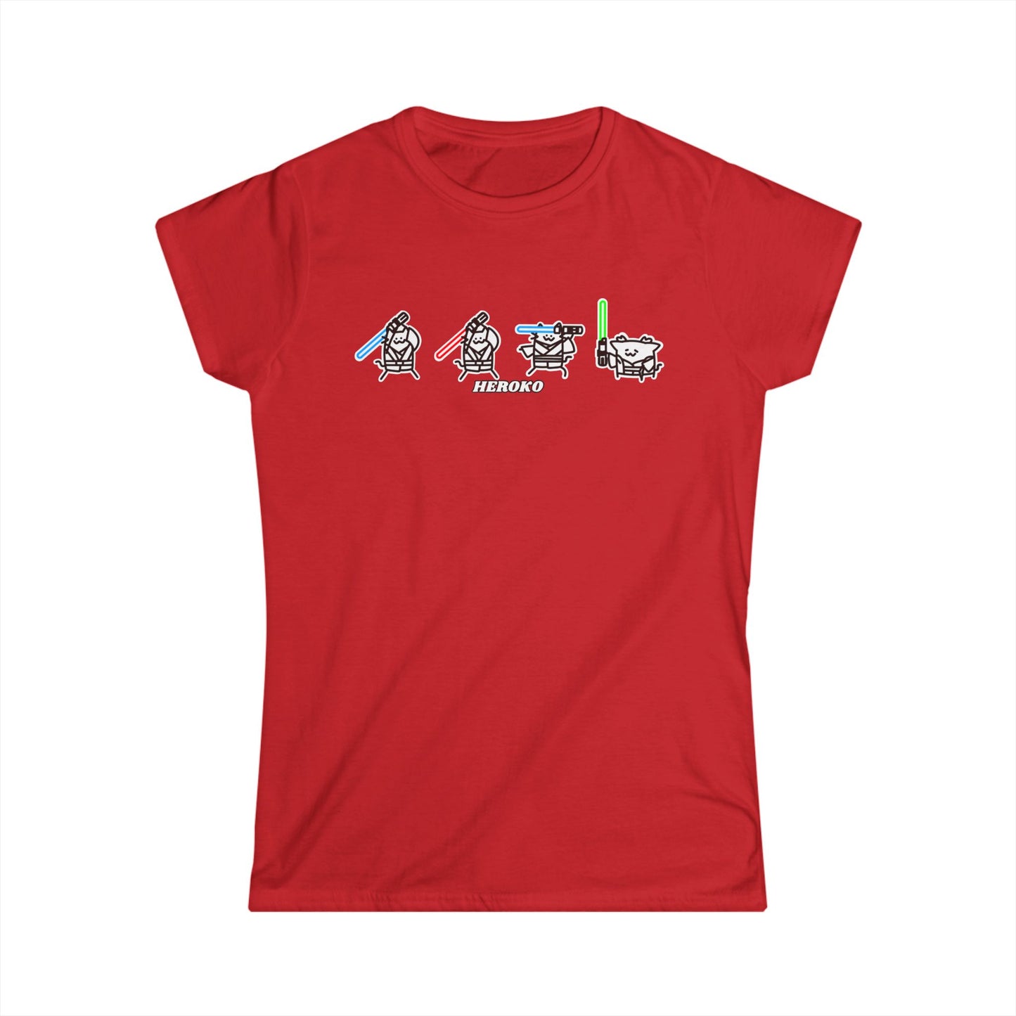 Slim Fit Tee - Cute Jedi Cats B&W Design