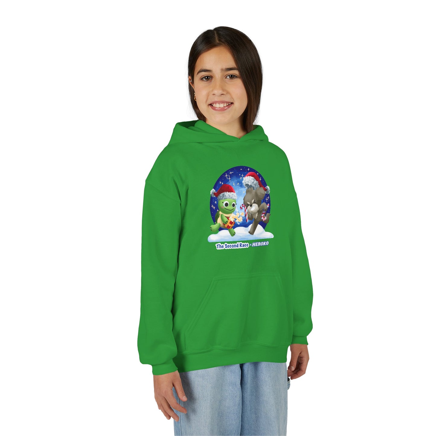 Kids Holiday Hoodie — Cute Christmas Turtle and Puppy Friends "The Second Race"