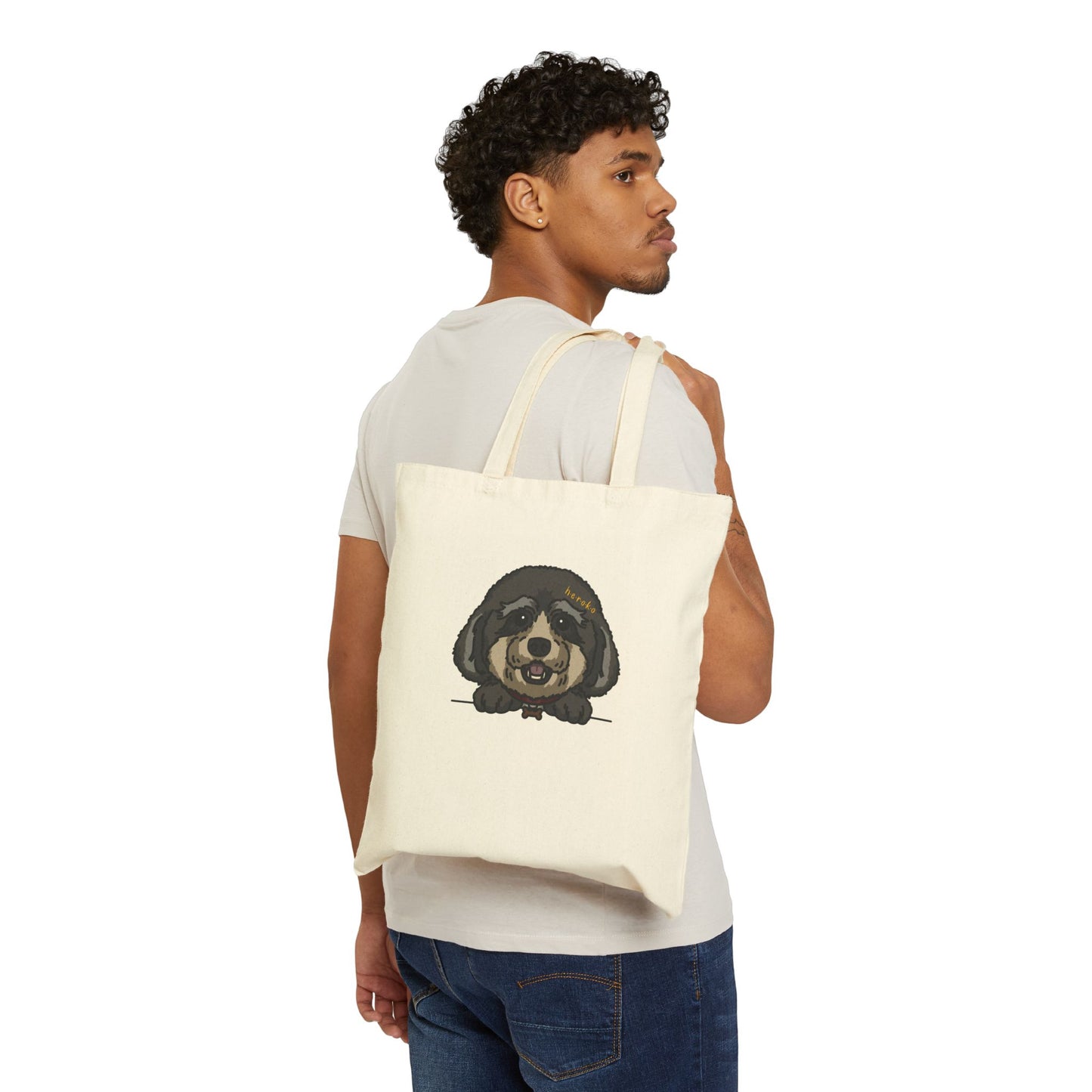 POODLE DOG HEAD Cotton Canvas Tote Bag