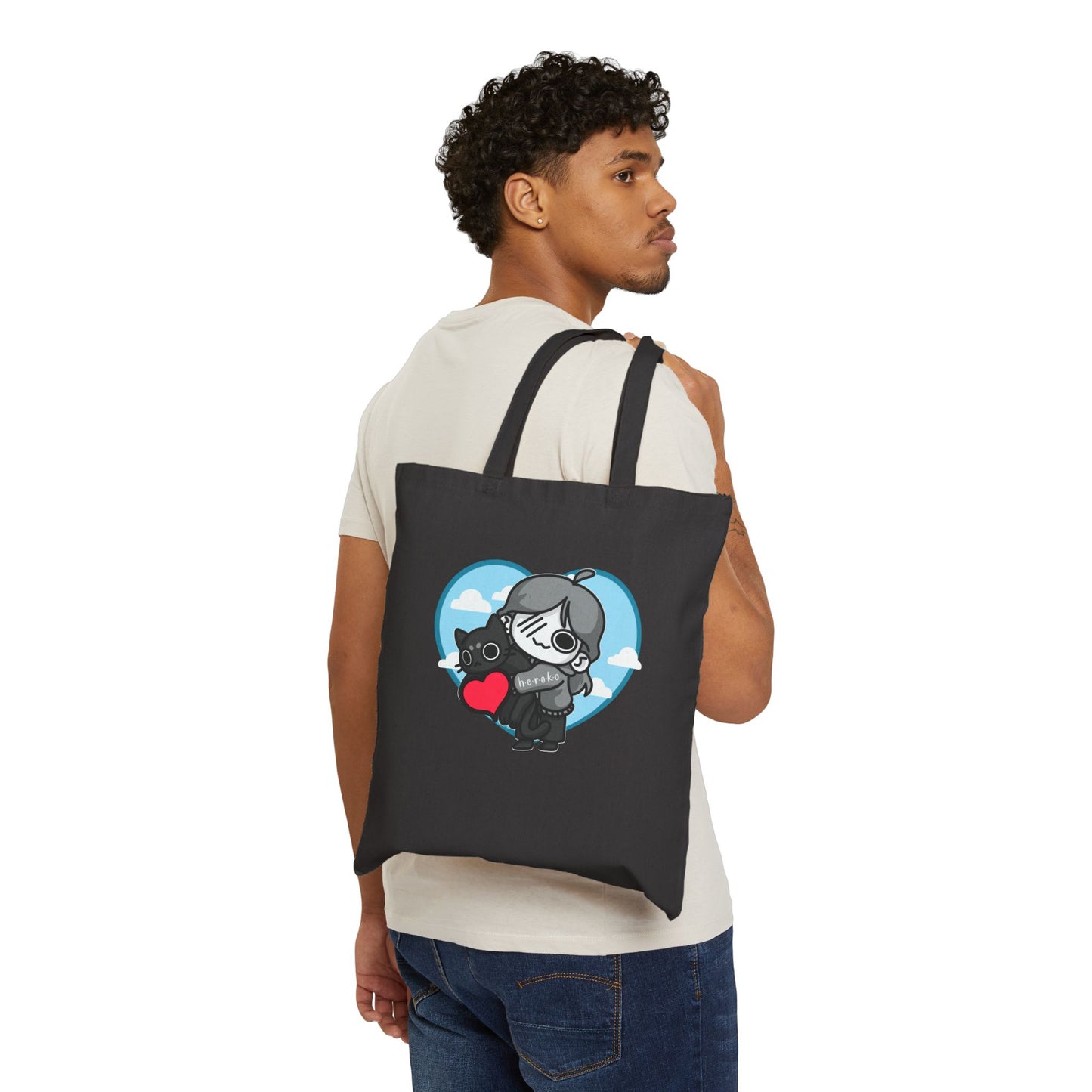 VALENTINE'S LOVE CAT Cotton Canvas Tote Bag