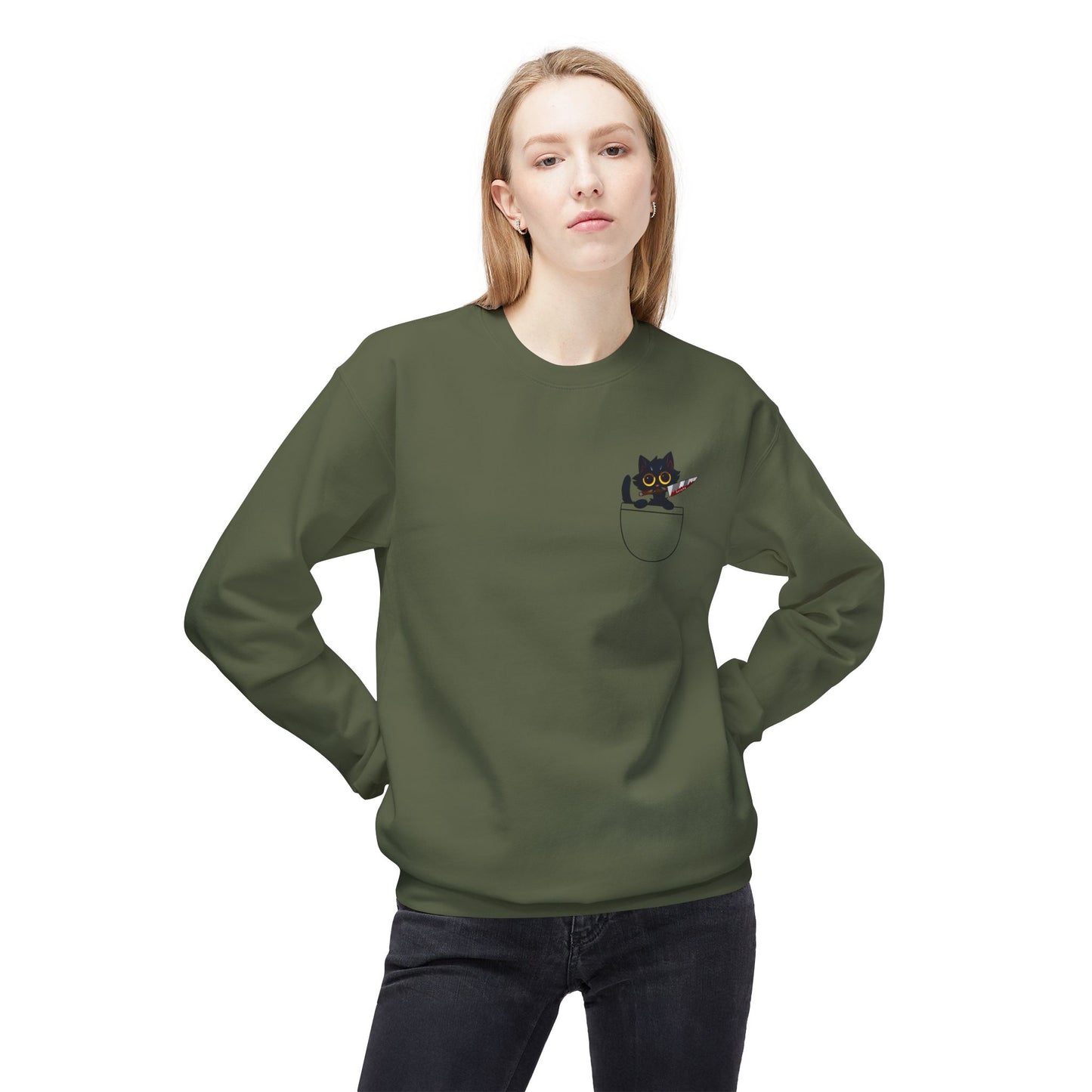 Adults BLACK CAT Fleece Crewneck Sweatshirt