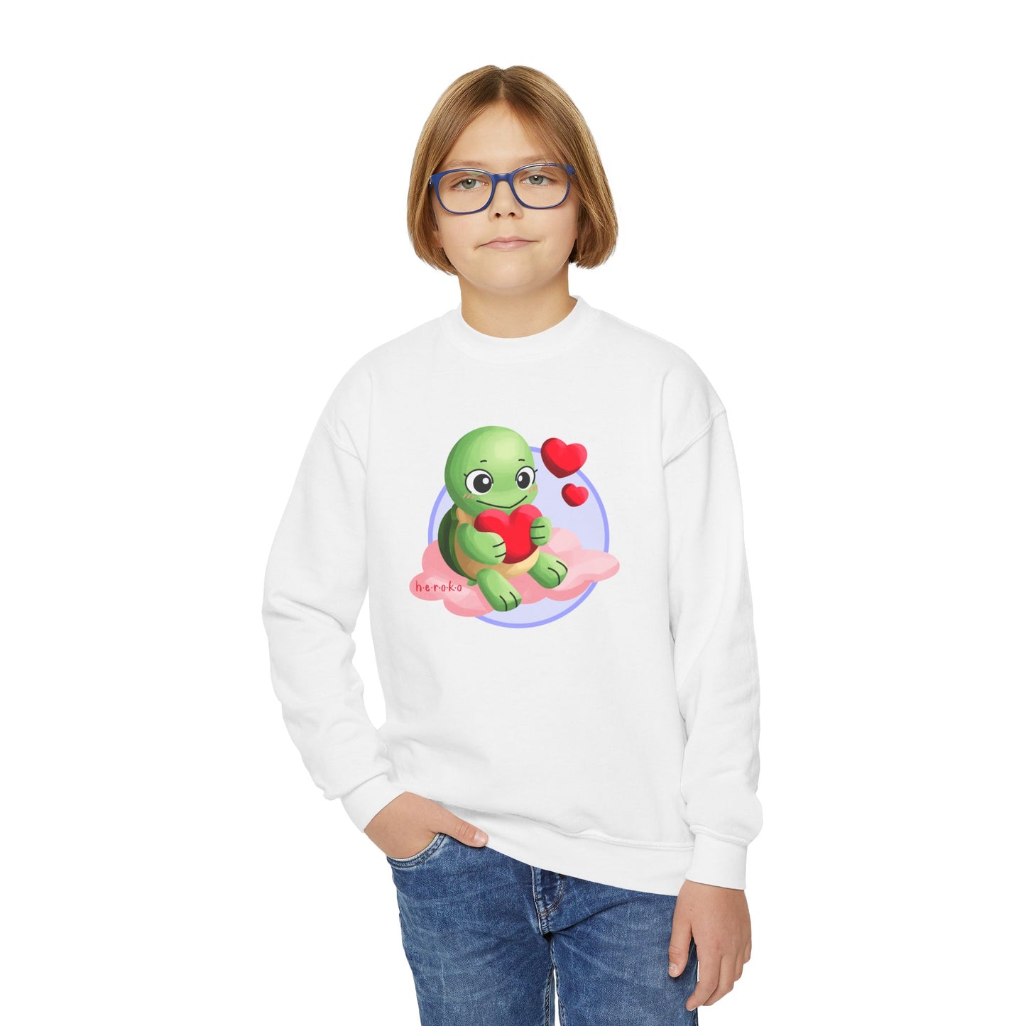 Kids Crewneck Sweatshirt  - Cute Turtle Valentine's Day Design