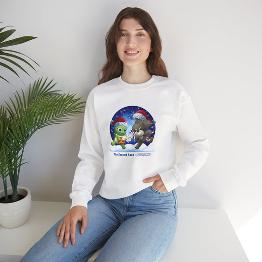 Adults Holiday Crewneck Sweatshirt — Festive Friends "The Second Race" Snow Globe Design