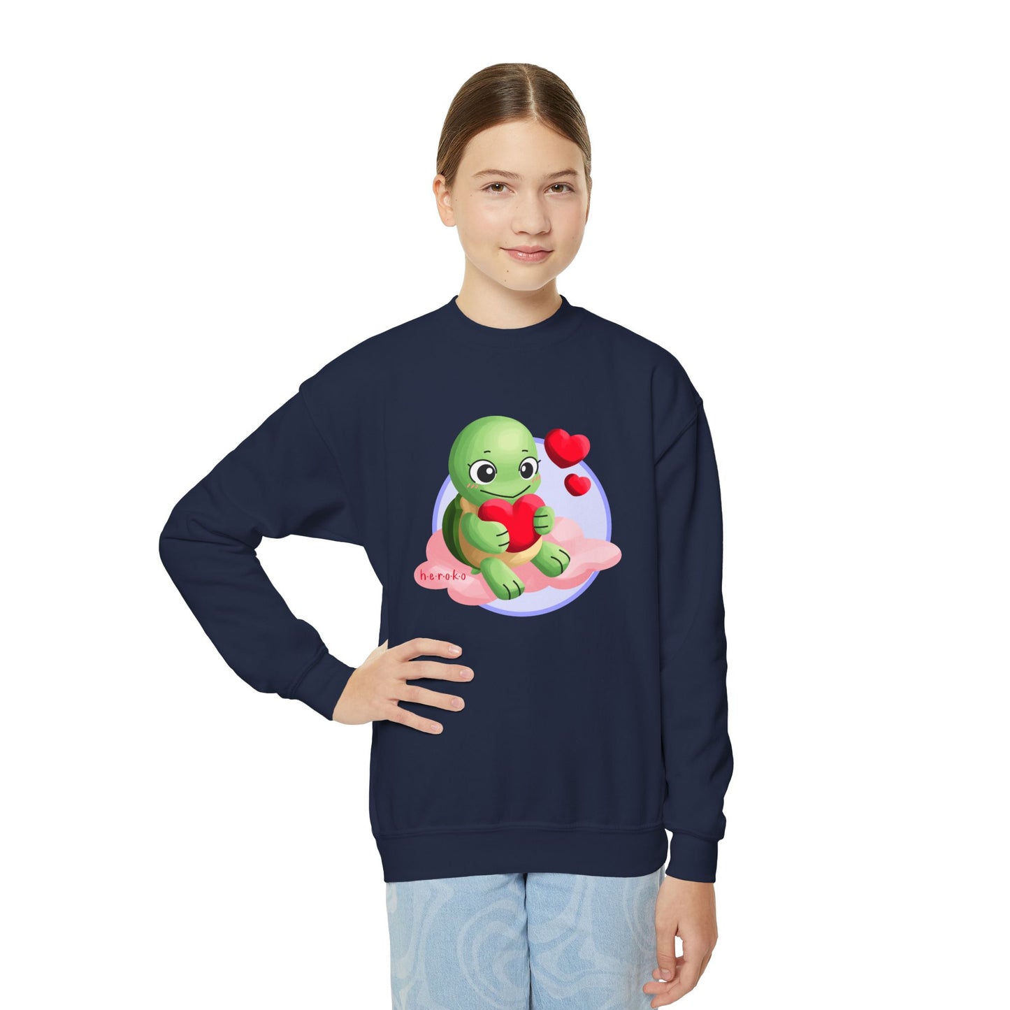Kids Crewneck Sweatshirt  - Cute Turtle Valentine's Day Design