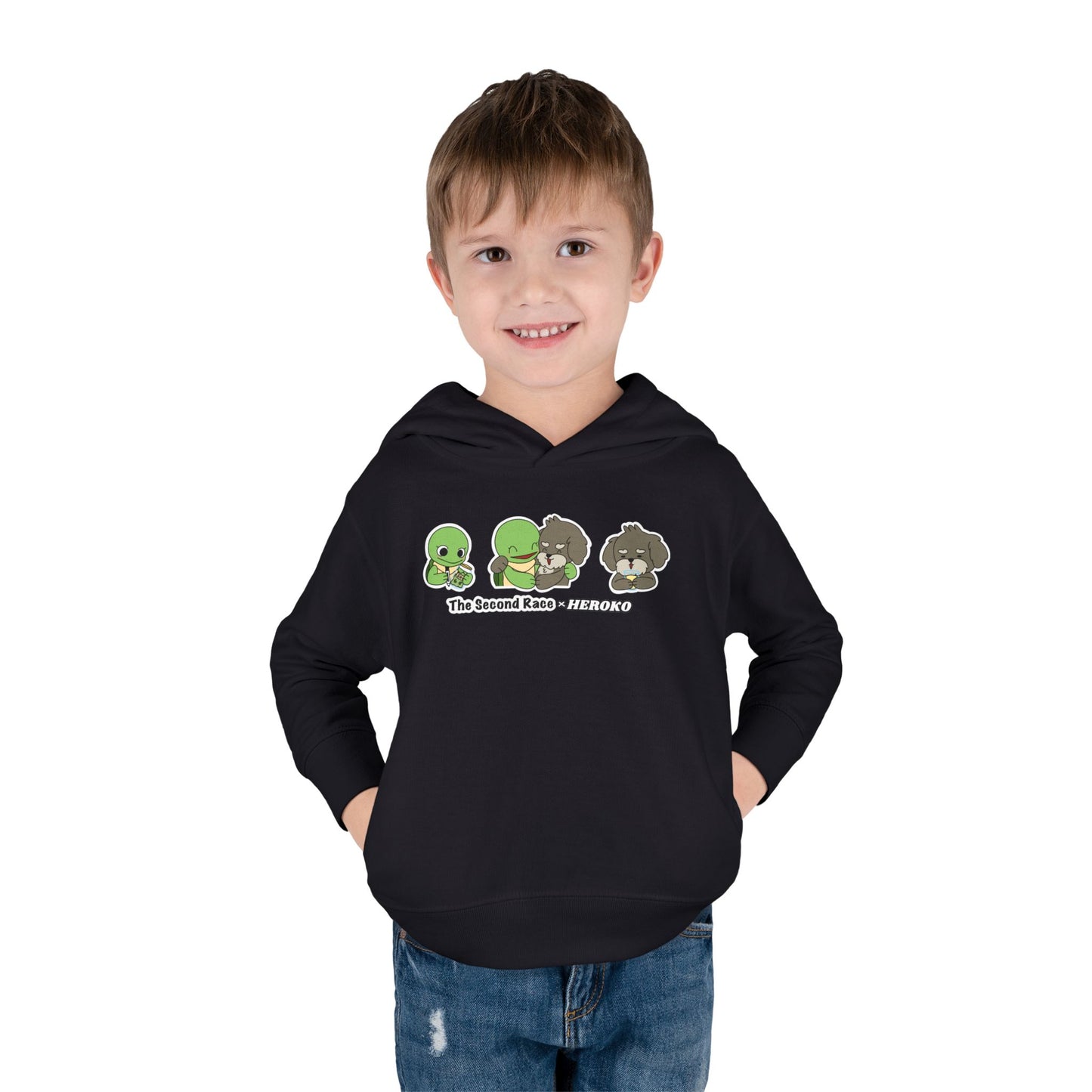 Toddler Hoodie — "The Second Race" Cute Turtle & Puppy Character Pullover