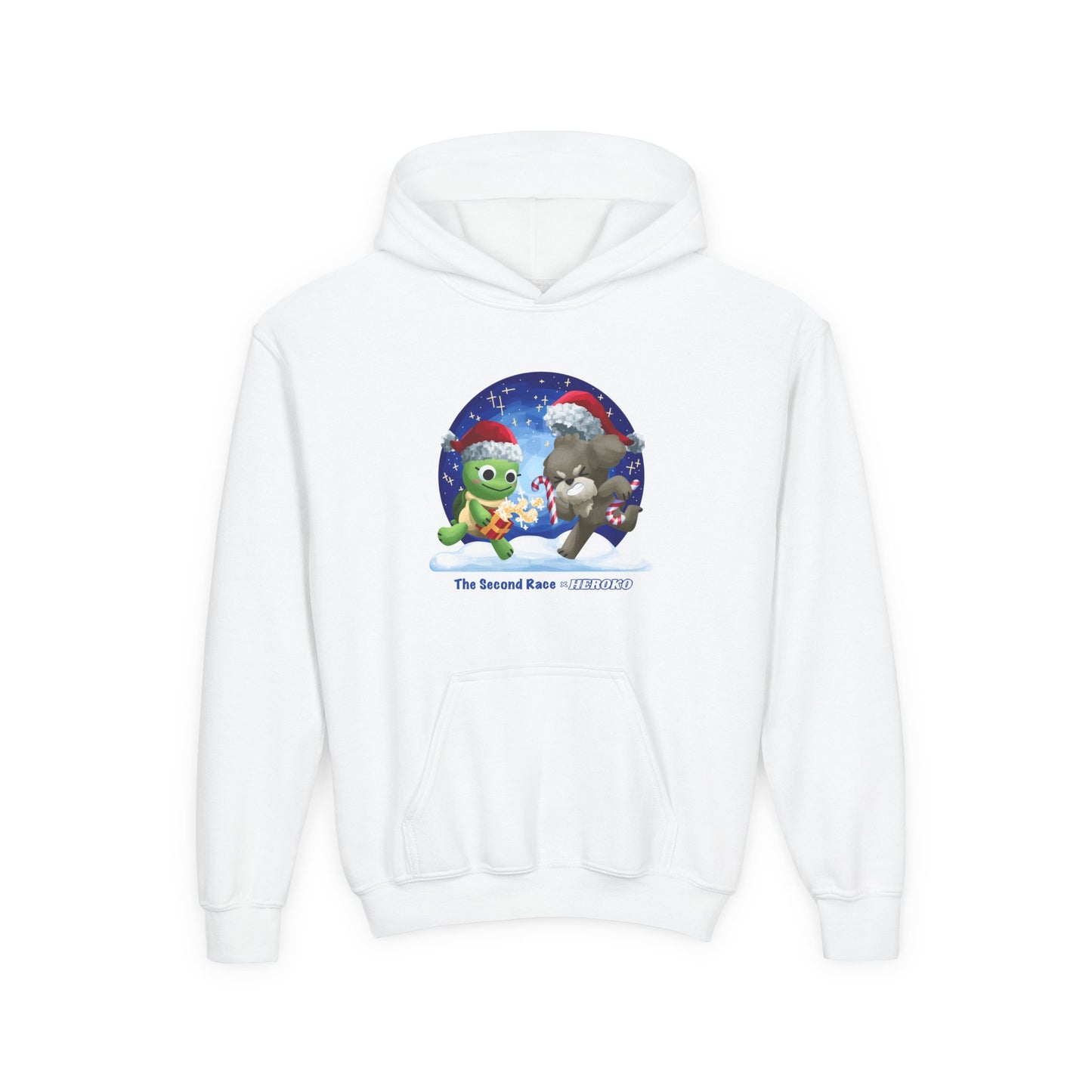 Kids Holiday Hoodie — Cute Christmas Turtle and Puppy Friends "The Second Race"