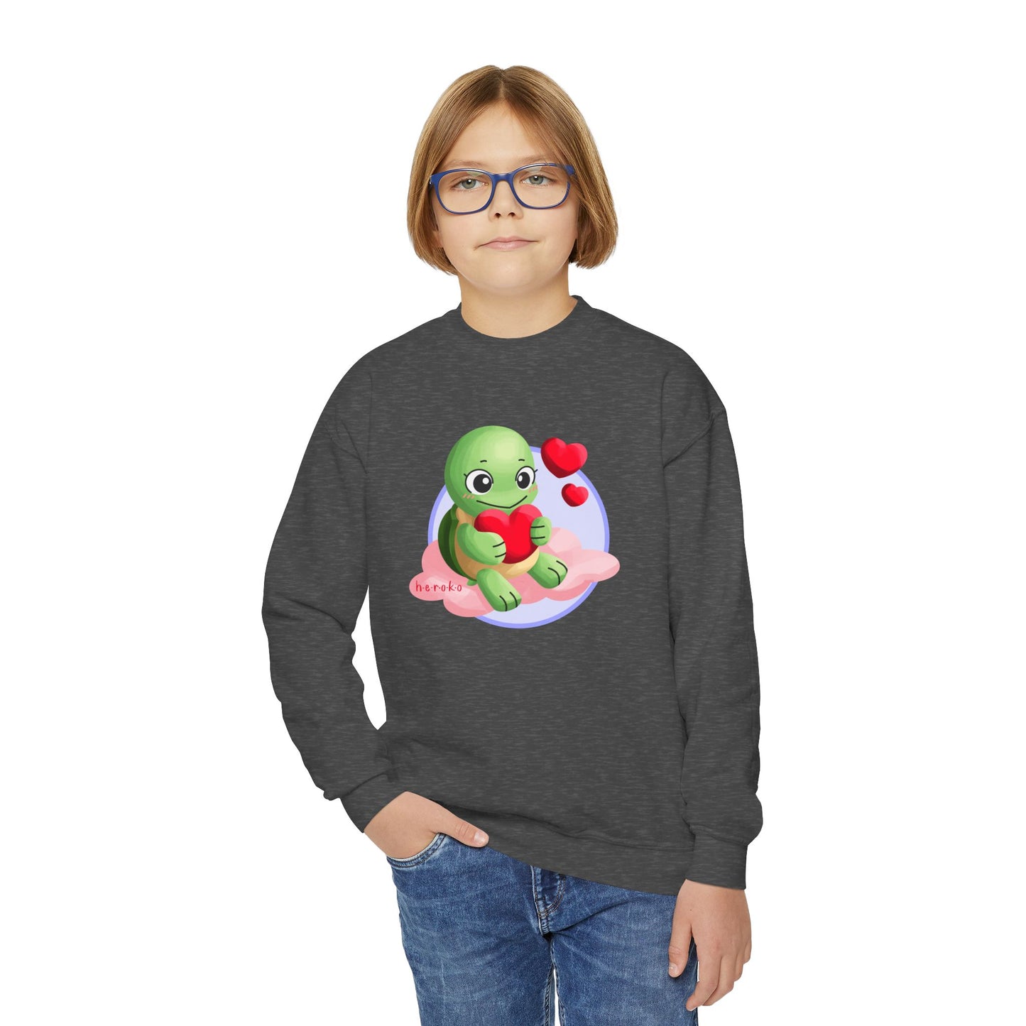 Kids Crewneck Sweatshirt  - Cute Turtle Valentine's Day Design