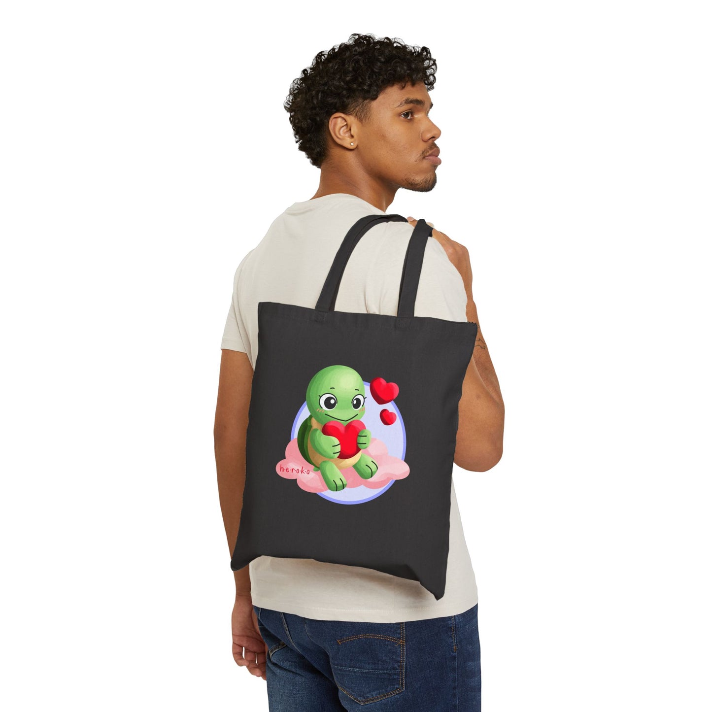 Canvas Tote Bag - Cute Turtle Valentine's Day Design