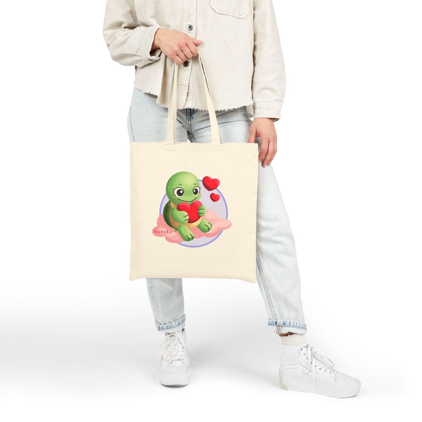 Canvas Tote Bag - Cute Turtle Valentine's Day Design