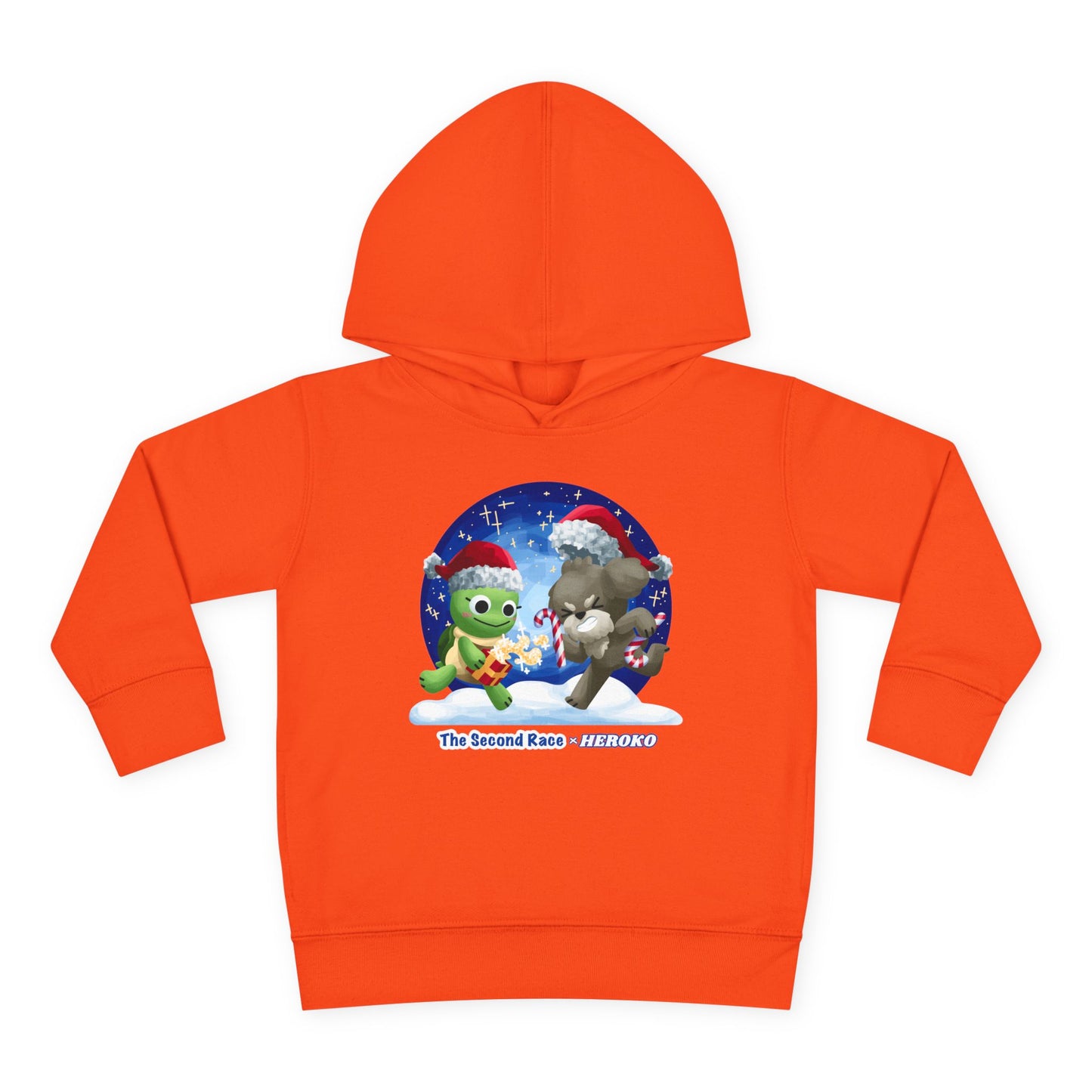 Toddler Pullover Hoodie - The Second Race: Turtle and Puppy Snow Globe Christmas Design