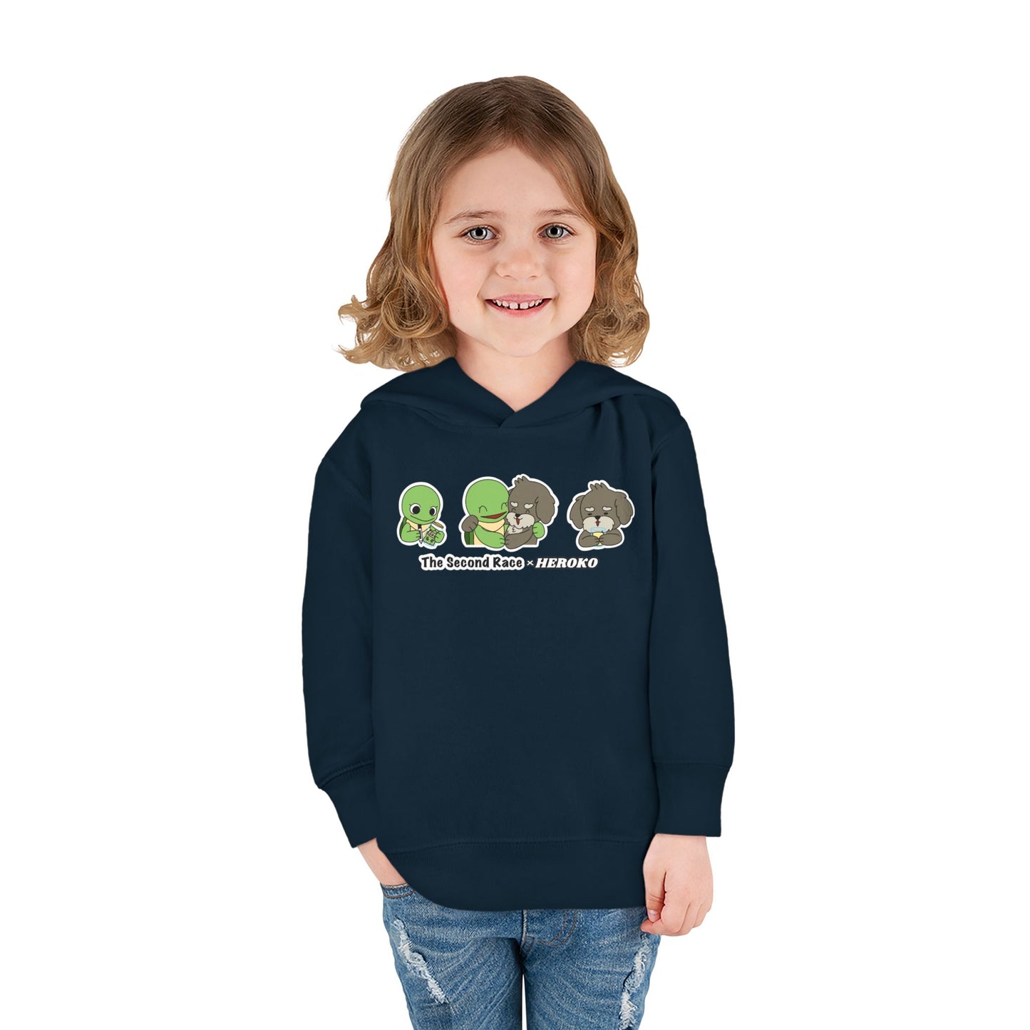 Toddler Hoodie — "The Second Race" Cute Turtle & Puppy Character Pullover