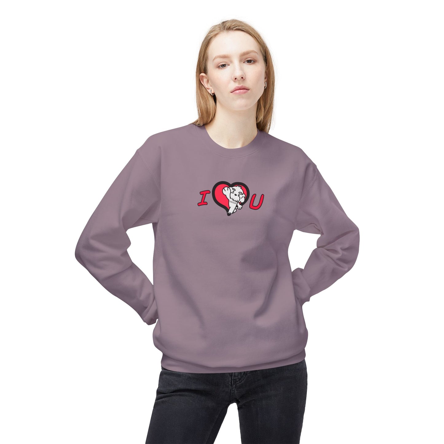 Adults VALENTINE'S I LOVE U DOG Fleece Crewneck Sweatshirt
