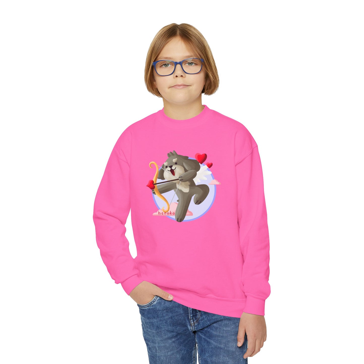 Kids Crewneck Sweatshirt  - Cute Dog Valentine's Day Design