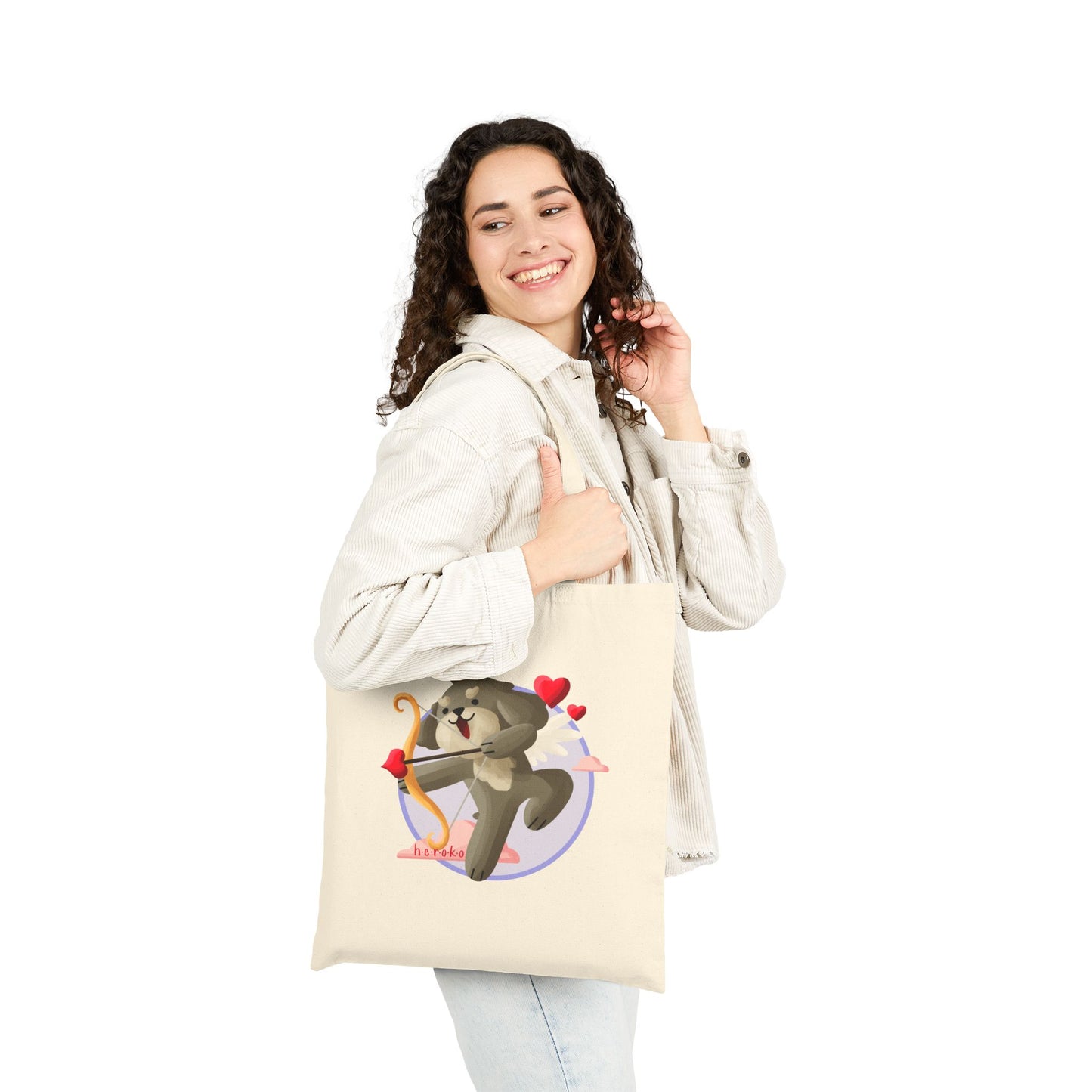Canvas Tote Bag - Cute Dog Valentine's Day Design