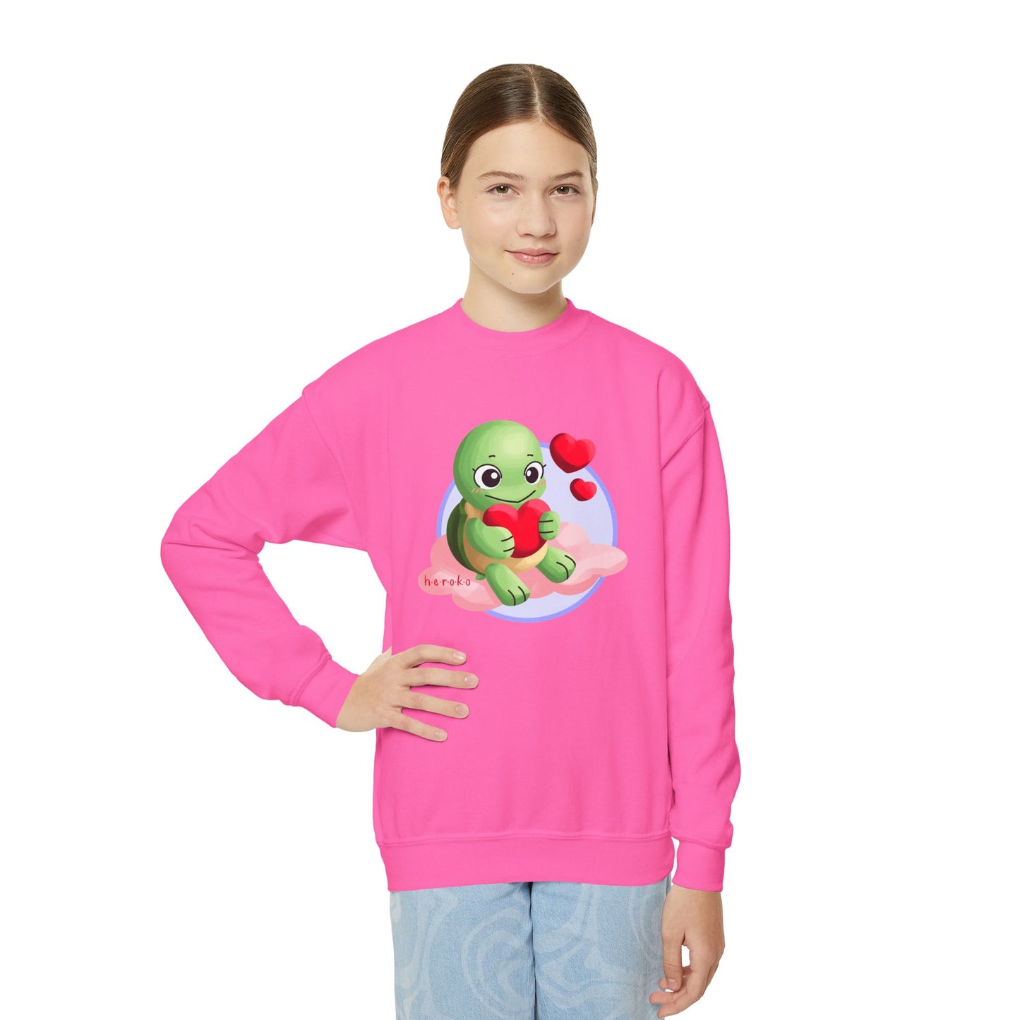 Kids Crewneck Sweatshirt  - Cute Turtle Valentine's Day Design