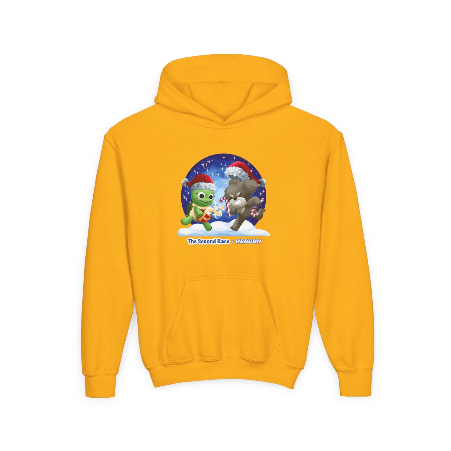 Kids Holiday Hoodie — Cute Christmas Turtle and Puppy Friends "The Second Race"