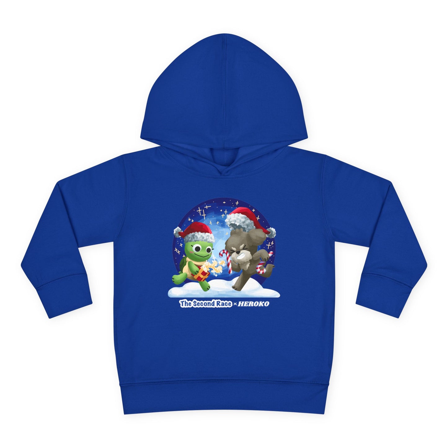 Toddler Pullover Hoodie - The Second Race: Turtle and Puppy Snow Globe Christmas Design