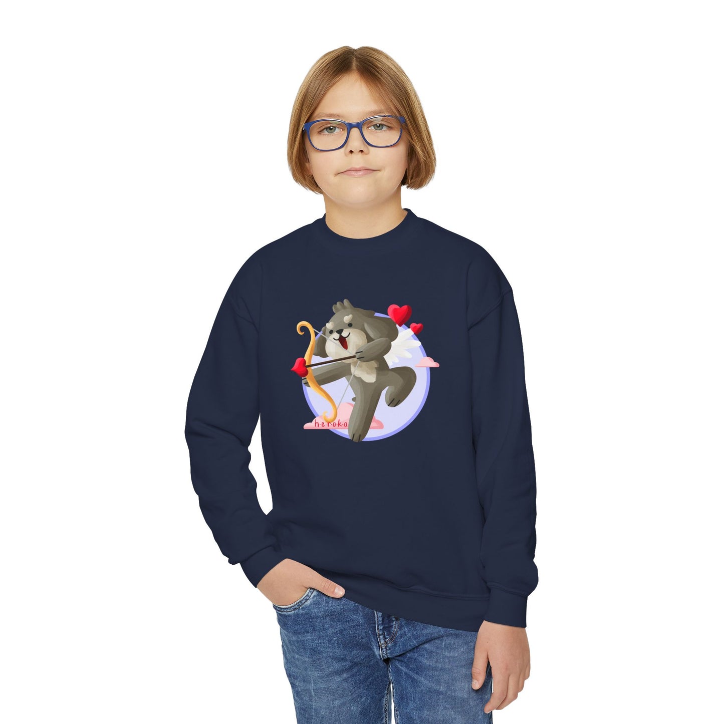Kids Crewneck Sweatshirt  - Cute Dog Valentine's Day Design