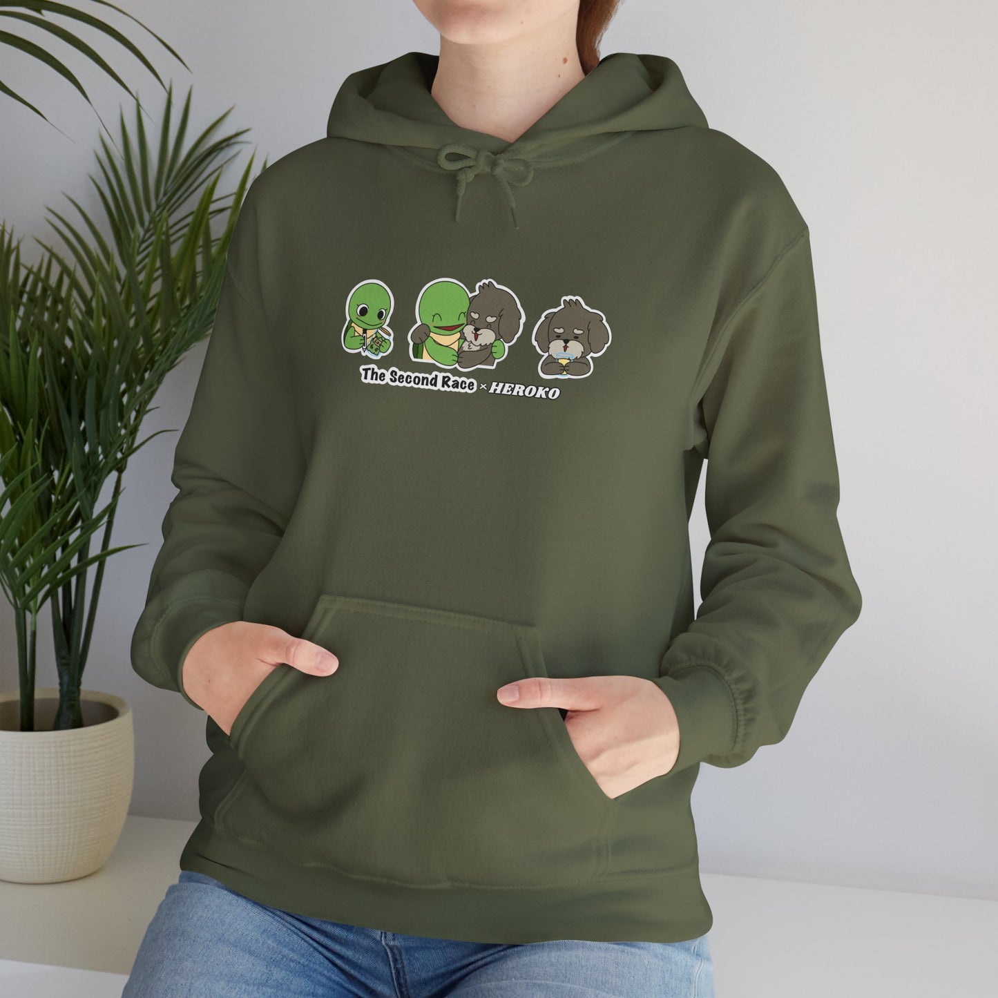 Adults Hoodie 'The Second Race' Turtle and Puppy Trio Sweatshirt