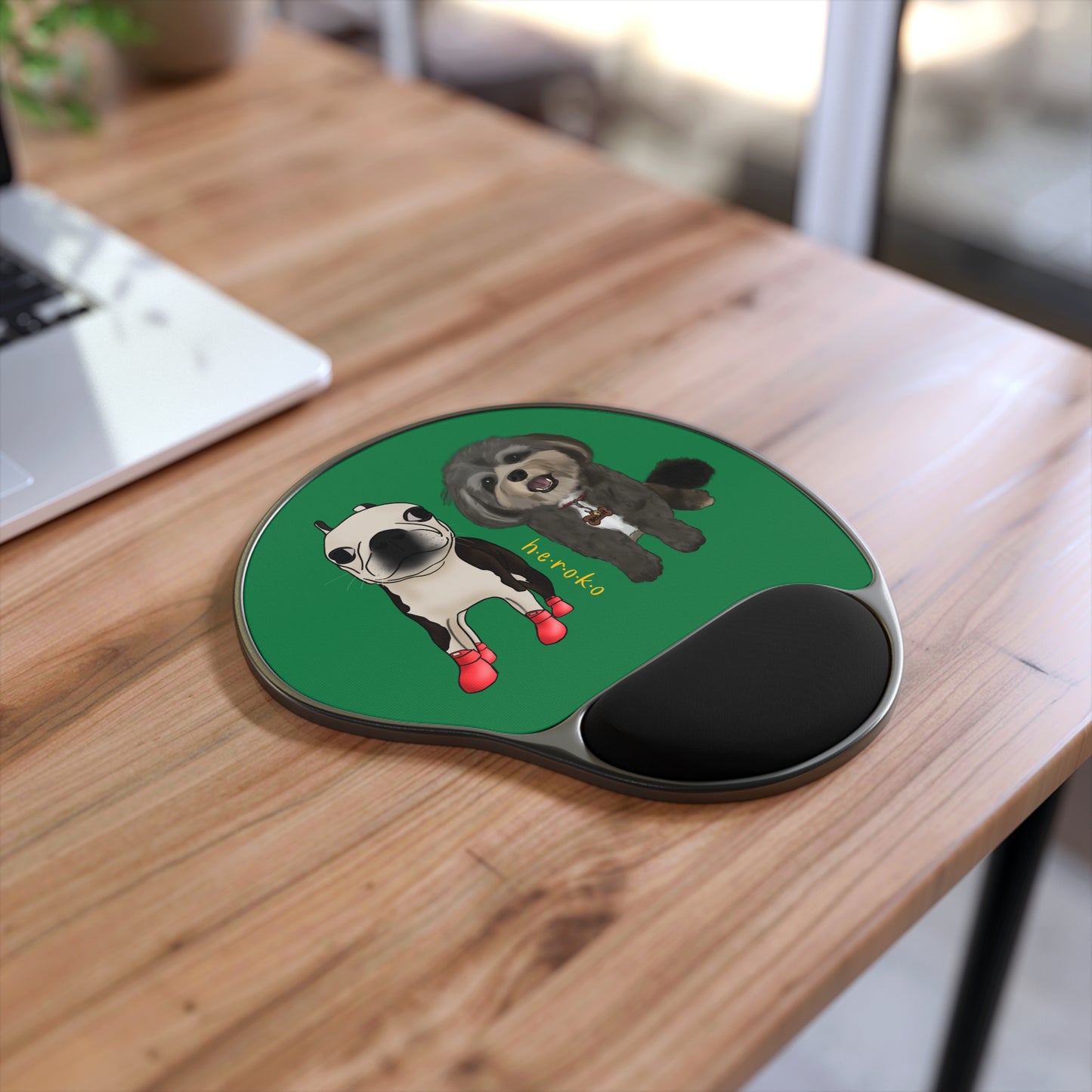 Heroko (IYP) TWO DOGS DARK GREEN Mouse Pad With Wrist Rest -ANIMALS