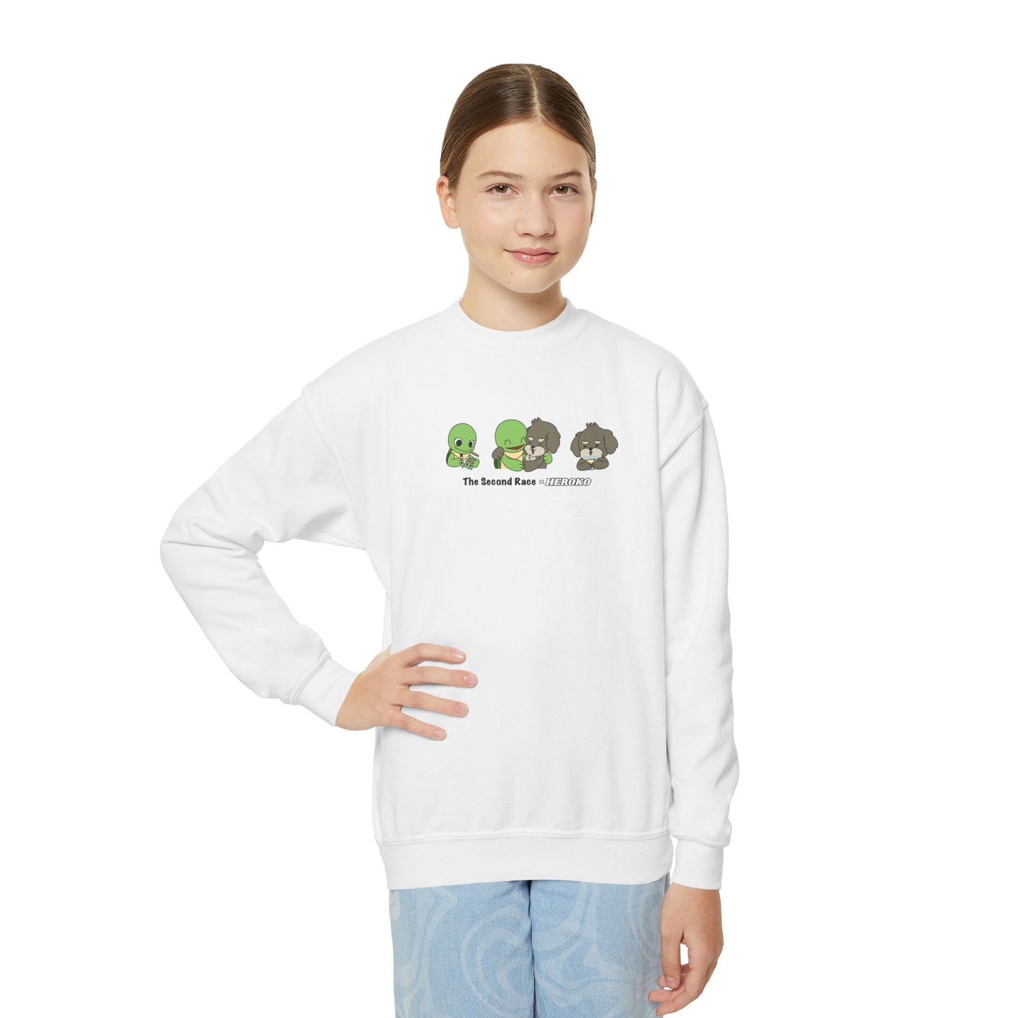 Kids Crewneck Sweatshirt — The Second Race: Turtle and Puppy