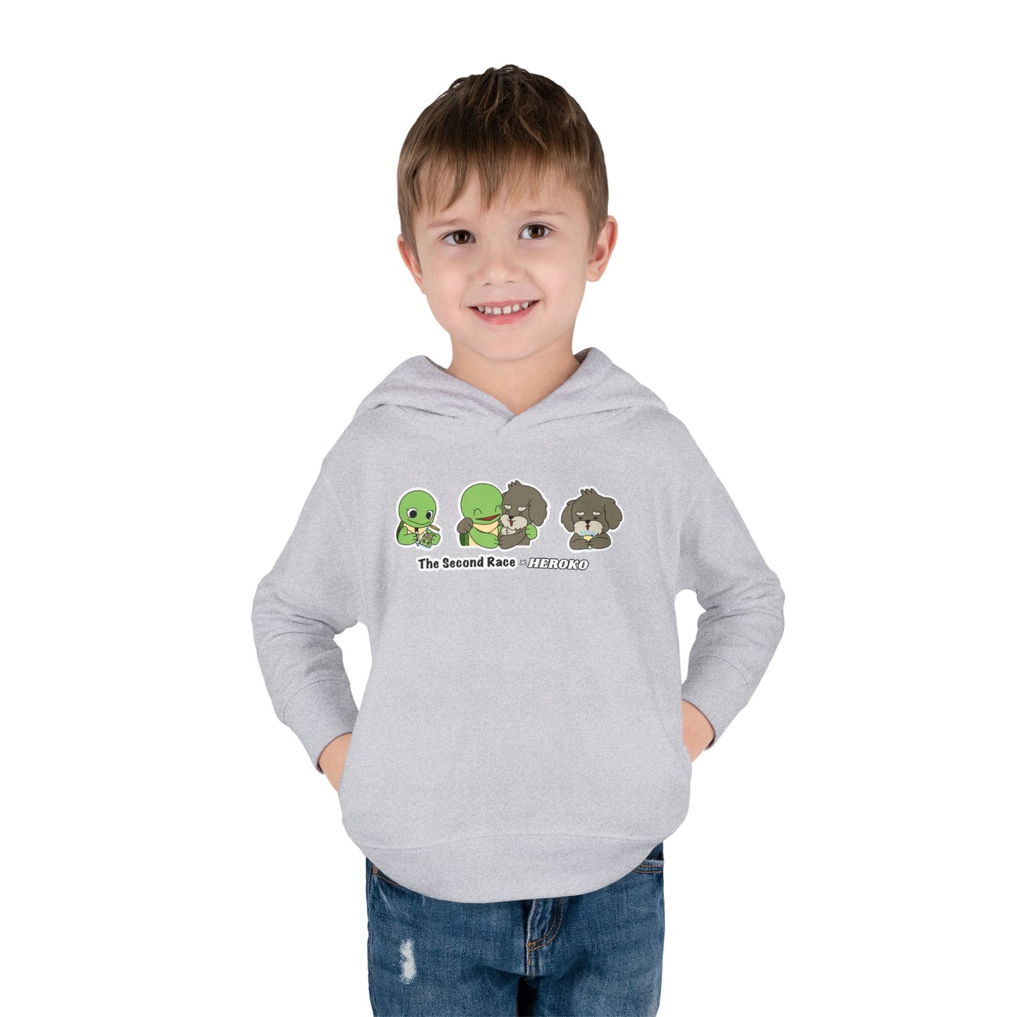 Toddler Hoodie — "The Second Race" Cute Turtle & Puppy Character Pullover