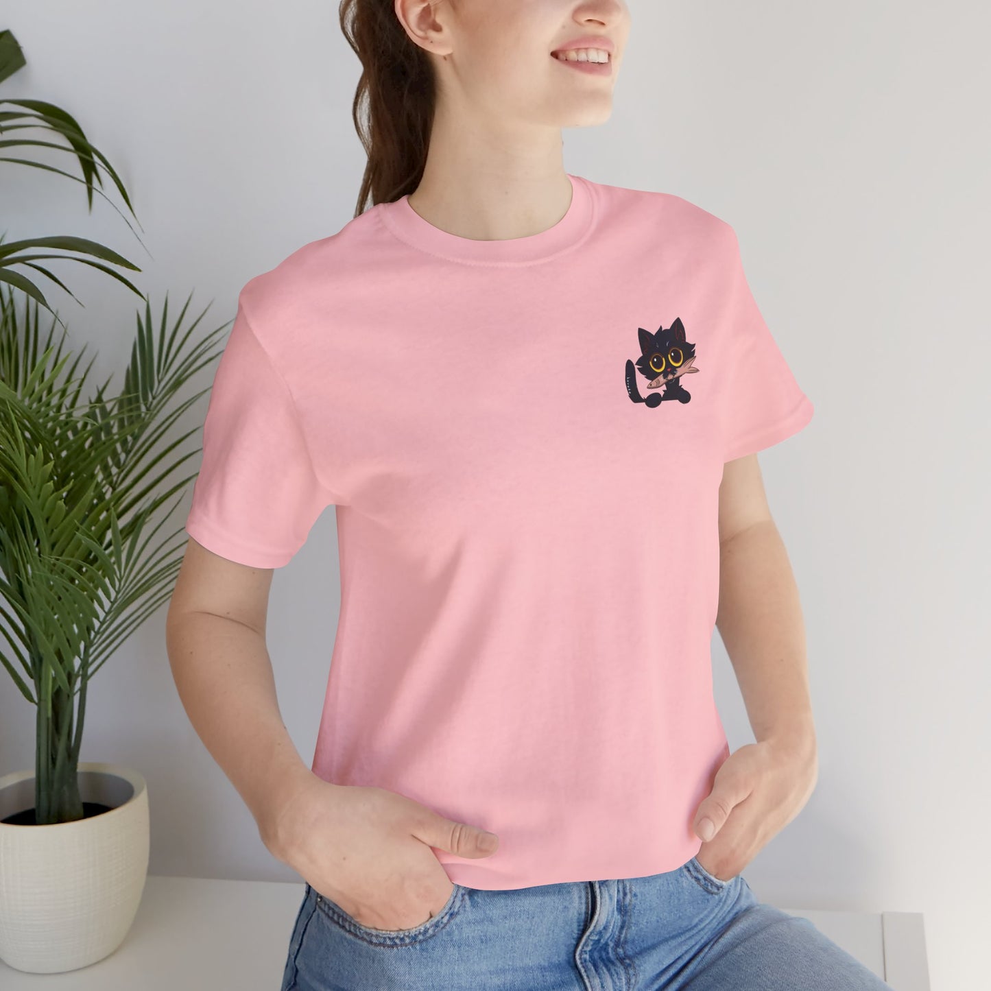 Adults BLACK CAT WITH FISH Retail Fit Cotton Tee