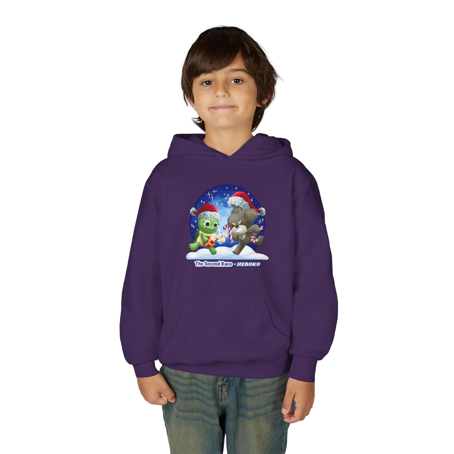 Kids Holiday Hoodie — Cute Christmas Turtle and Puppy Friends "The Second Race"