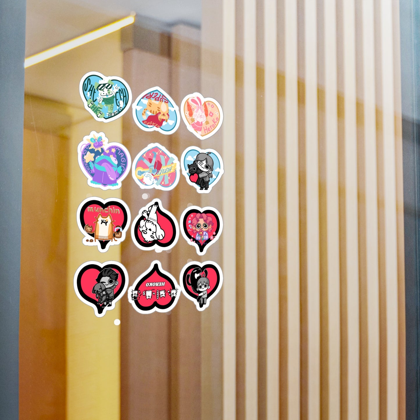 VALENTINE'S HEART STICKERS -SET OF 12 Kiss-Cut Vinyl Decals