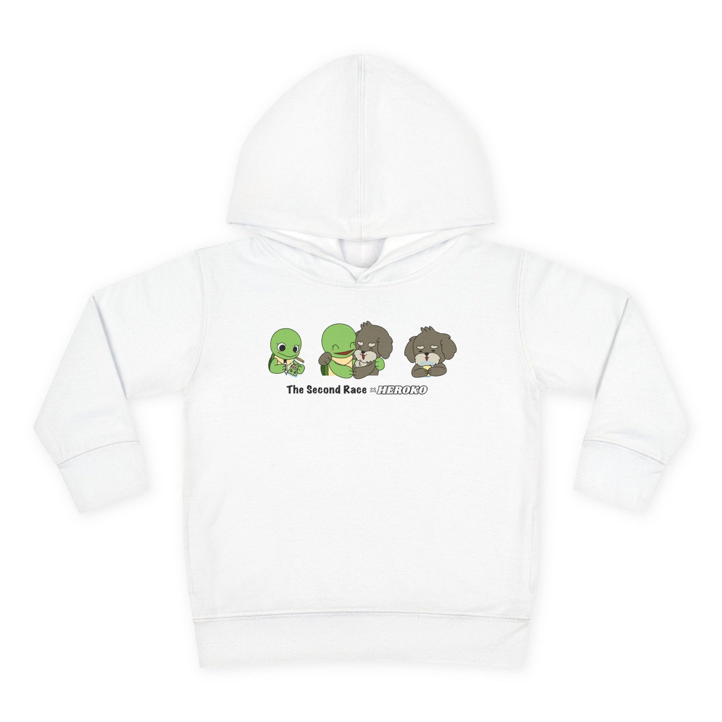 Toddler Hoodie — "The Second Race" Cute Turtle & Puppy Character Pullover