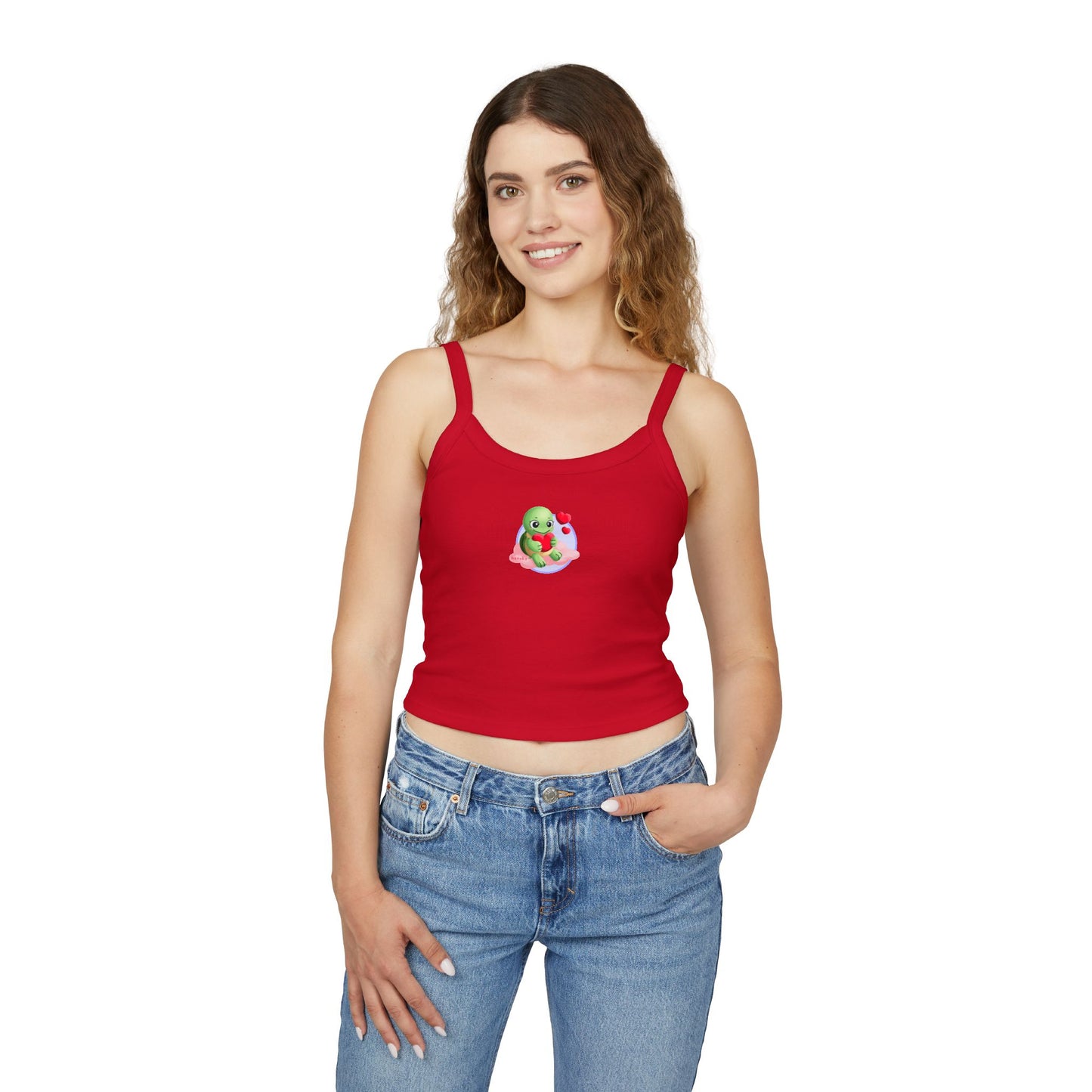 Women's Spaghetti Strap Tank Top, Cute Turtle Valentine's Day Design