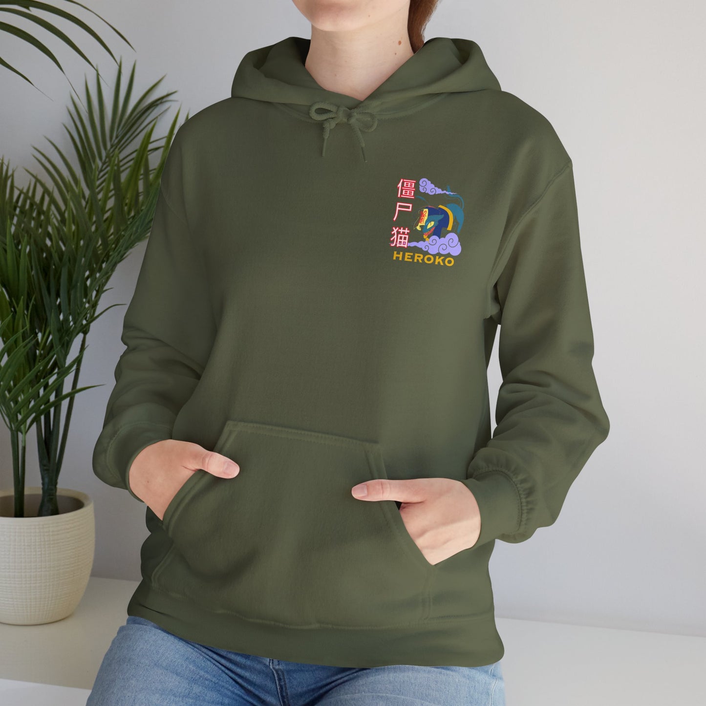 Spooky Unisex Hoodie, Chinese Ancient Zombie Cat Design