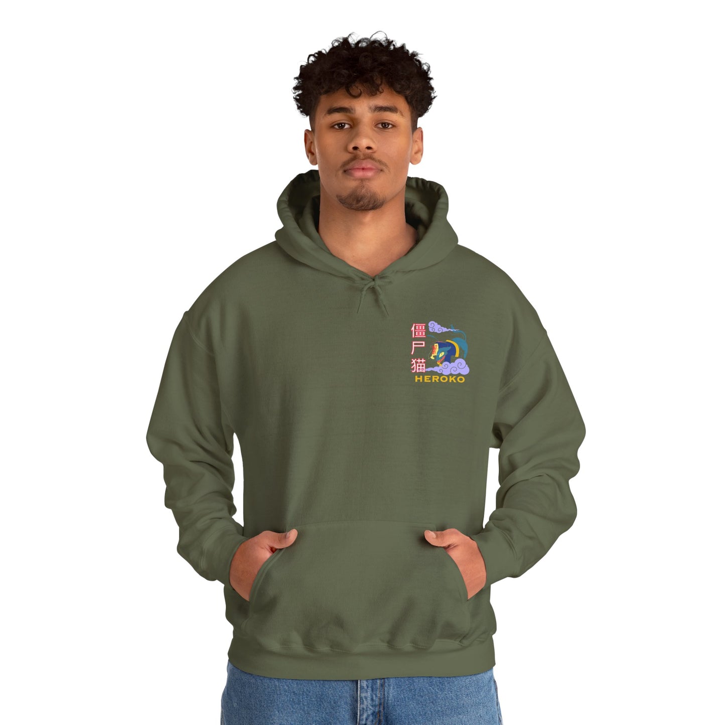 Spooky Unisex Hoodie, Chinese Ancient Zombie Cat Design