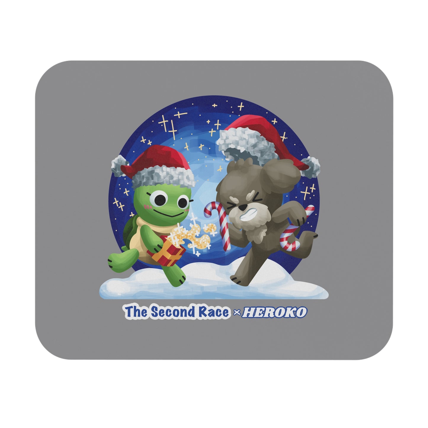 Holiday Turtle & Dog Mouse Pad — Cute Christmas Desk Mat with 'The Second Race × HEROKO' Design