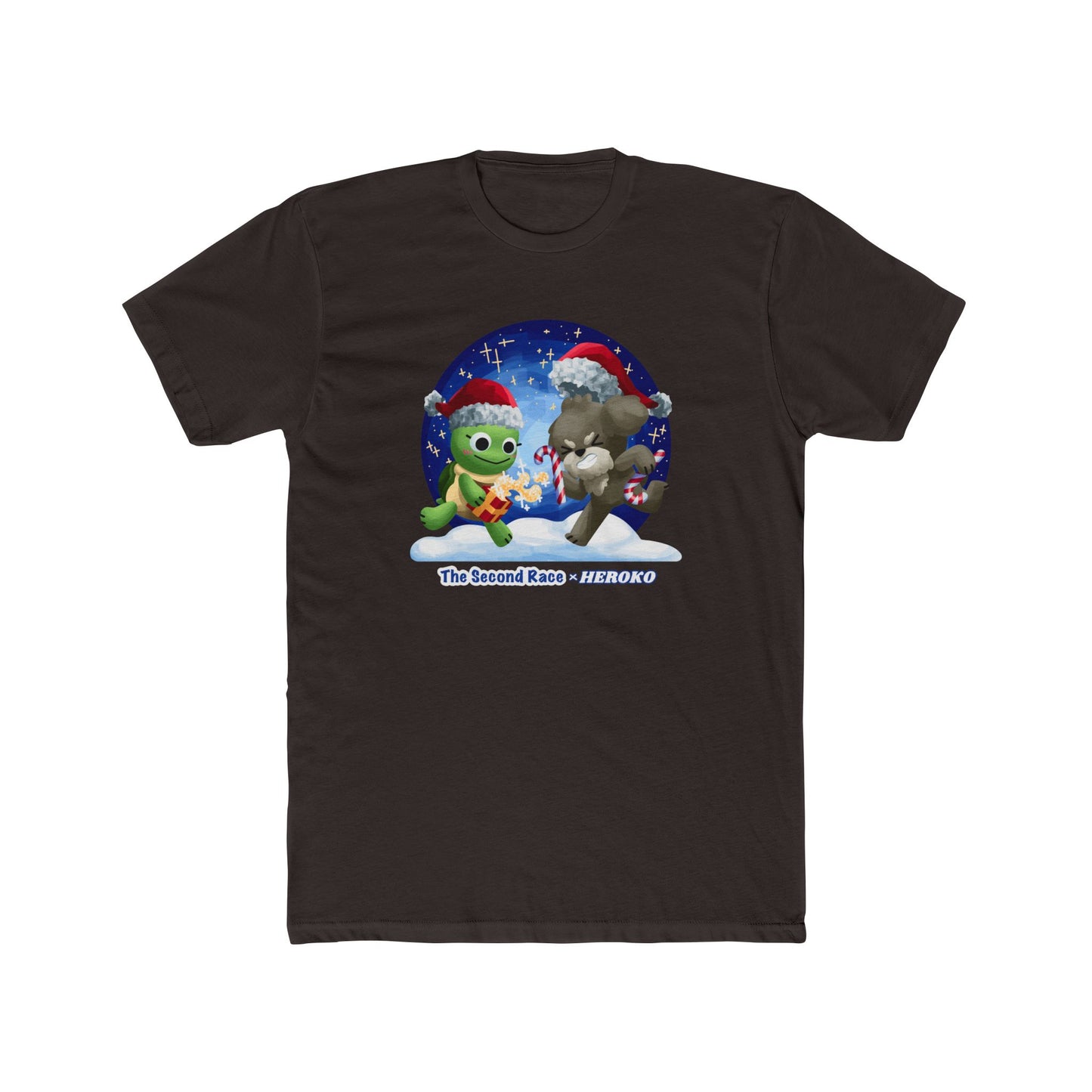 Graphic Tee for Adults - "The Second Race" Book Turtle & Puppy, Snow Globe Christmas Design